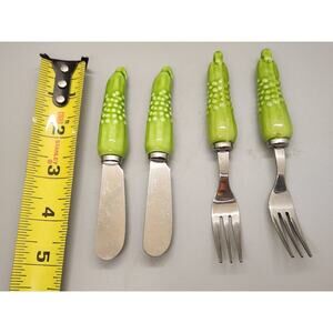 4 piece CHEESE/BUTTER/DIP SPREADER KNIVES W/ Matching Hors D'oeuvre Fork Japan
